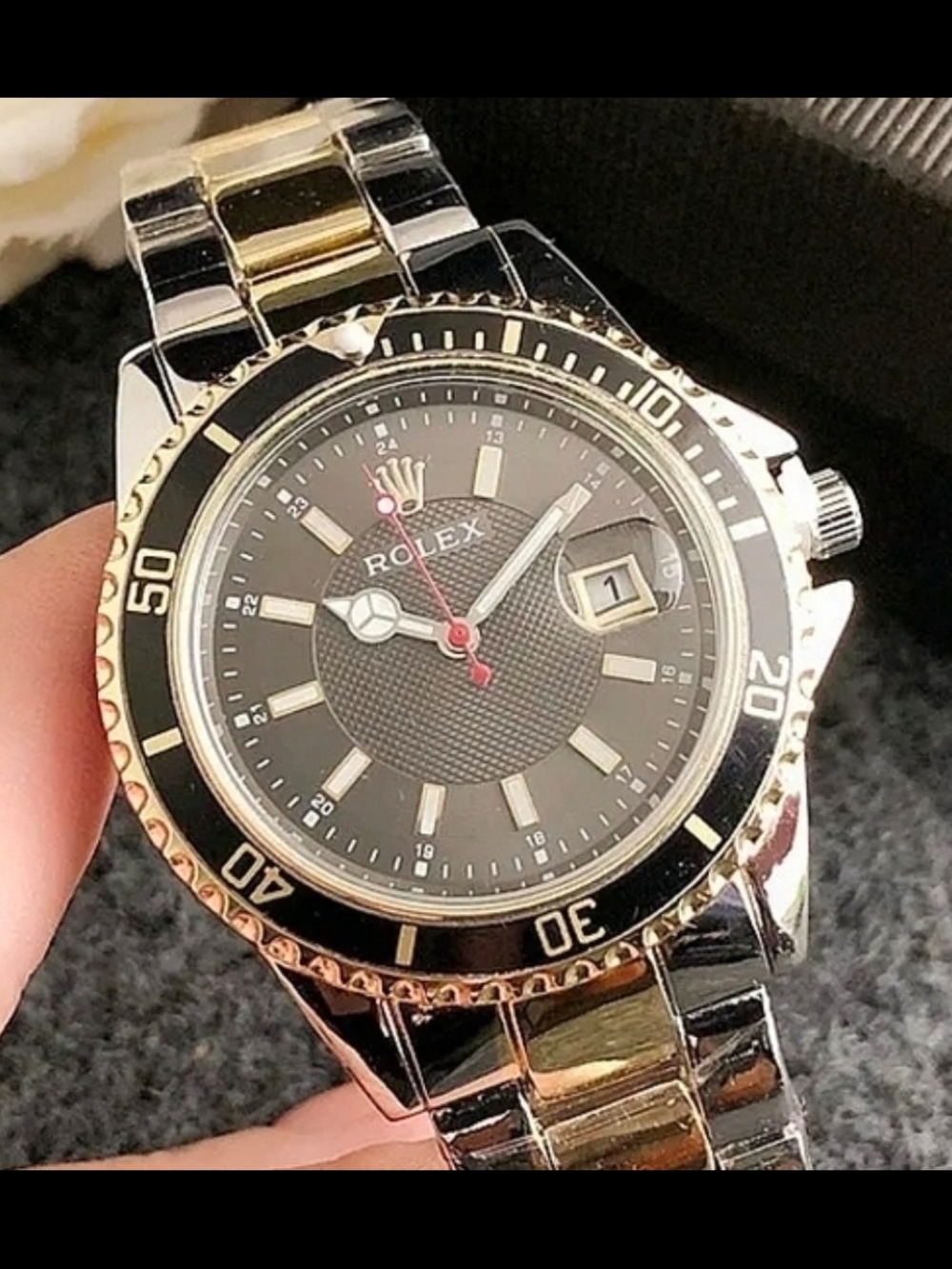Knock Off Rolex Black Dial Two-Tone Dive Style Watch